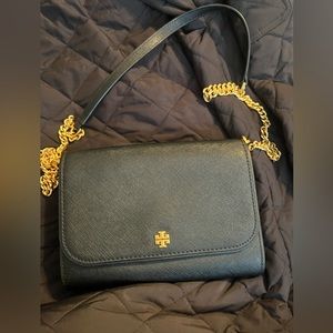 Tory Burch Emerson Black Saffiano Chain Wallet